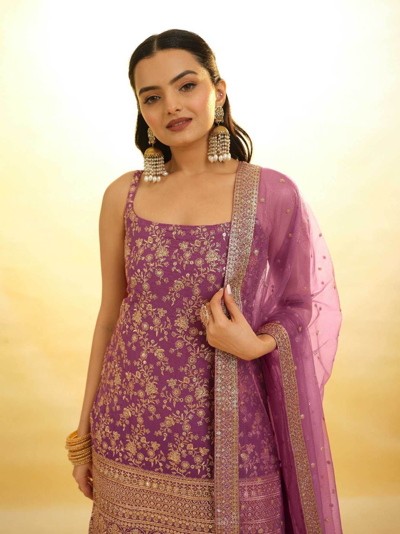 Georgette Sharara Salwar Embroidery Suit - MYLUXURY LANE ENTERPRISE